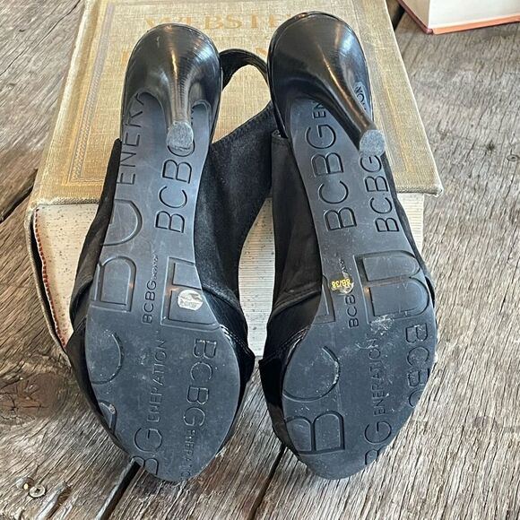 Pre-Owed BCBGEneration Womens Black Open Toe Slingback Upper Leather Heels Sz 8 - Picture 5 of 7